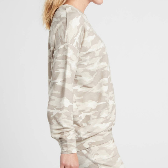 Athleta Camo Pullover XXS Cream Tan Sweatshirt Crew Neck Balance Long Sleeve - Picture 5 of 9